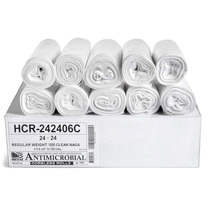 Aluf Plastics High Density Trash Bags, 10 Gallon, 1000 Count, 6 Micron (eq), 24" x 24", Clear, for Bathroom, Office, Industrial, Commercial, Janitorial, Municipal, Recycling - color: Clear, style: 7-10 Gal, 6 Micron Equiv, 1000 Count