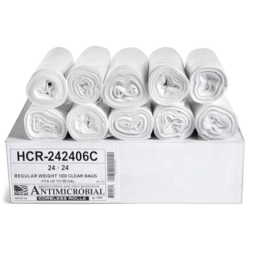 Aluf Plastics High Density Trash Bags, 10 Gallon, 1000 Count, 6 Micron (eq), 24" x 24", Clear, for Bathroom, Office, Industrial, Commercial, Janitorial, Municipal, Recycling - color: Clear, style: 7-10 Gal, 6 Micron Equiv, 1000 Count