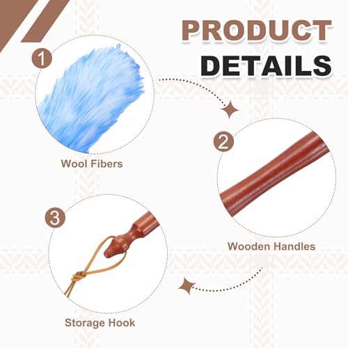 uxcell Wool Duster, 20.5" Natural Feather Cleaner Household Cleaning Duster with Solid Wooden Handle for Cleaning Fans Window Blinds Shelves Furniture, White Blue - color: White Blue, size: 20.5"