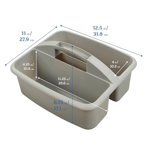 ECR4Kids 2-Compartment Large Plastic Caddy, Multipurpose Organization, Grey, 6-Pack - color: Grey