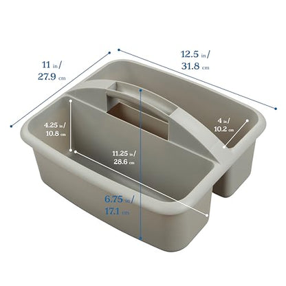 ECR4Kids 2-Compartment Large Plastic Caddy, Multipurpose Organization, Grey, 6-Pack - color: Grey