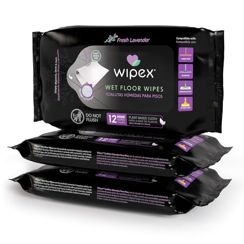 Wipex Plant Based XL Wet Floor Wipes for Squeegee Stick, Cuban Mop & Fabuloso Mop Heads - Lavender Scent, Huge Disposable Wipes (24" x 14") 12 Count (Pack of 3) - size: 12 Count (Pack of 3)