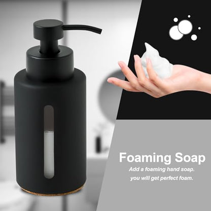 Enra Thick Glass Foaming Soap Dispenser with Clear Window,12oz Black Bathroom Soap Dispenser with Stainless Steel Pump, Modern Boho Refillable Pump Bottle for Bathroom Kitchen (Foam-Black) - color: Black Foam Dispenser