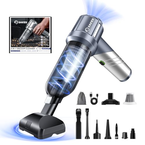 Saker Car Vacuum Portable Cordless, Foldable Mini Handheld Vacuum Cordless and Air Duster 17000PA High Power Vacuum Cleaners for Home,Cars,Office Cleaning HL133 Silver - color: Silver
