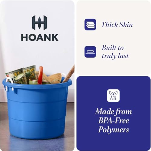 20 Gallon Storage Tub, Round Heavy Duty Plastic Container with Rope Handles, 21.5 x 21.5 x 16.5 inches, Navy Blue - color: Navy Blue