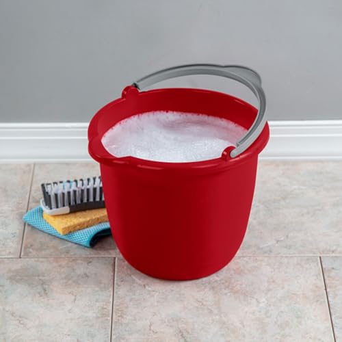 Sterilite 10 Qt Spout Pail with Handle, Bucket for Household Cleaning, Washing the Car, and Mopping, Spout to Easily Pour Water, Red, 12-Pack - size: 12 Pack