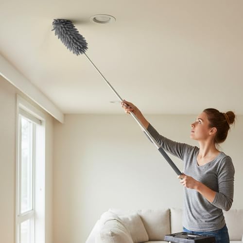 Dusters for Cleaning with Extension Pole, High Reach Extendable Microfiber Duster Washable Dust Cleaner for Ceiling Fan Cobweb Corner Furniture, Gray - color: Gray, size: 29.25 × 1.95 × 1.95 in