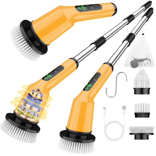 Electric Spin Scrubber for Cleaning Bathroom, Shower Scrubber Cordless Cleaning Brush with IPX7 Waterproof & 2 Speed, 3 Floor Machine Pads, Bathroom Cleaning Supplies for Shower Tub Yellow - color: Yellow, size: 3 Brush Heads