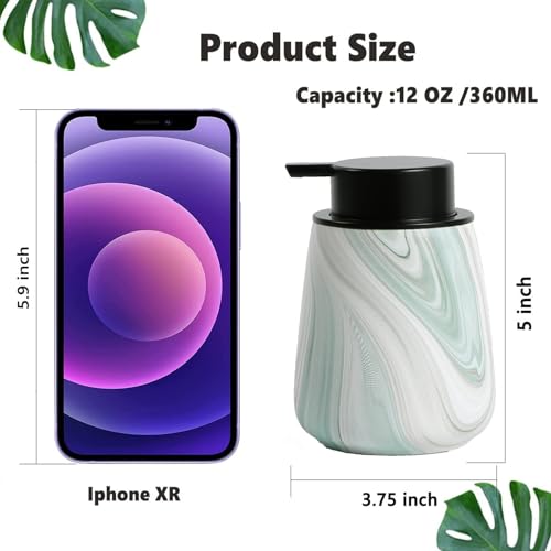 12Oz Ceramic Liquid Soap Dispenser - Modern Lotion Hand Soap Dispenser with Easy-to-Press Black Pump, Reusable and Refillable Dish Soap Dispensers for Bathroom & Kitchen, Marble Green - color: Marble Green, style: Liquid Pump