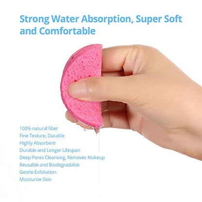 Natural Facial Cleansing Sponges- 20 Count Compressed Facial Sponges Cellulose Reusable Soft Cosmetic Esponjas para Faciales for Professional Makeup Removal, Facials Spa, Exfoliator, Skin Massage - color: Pink