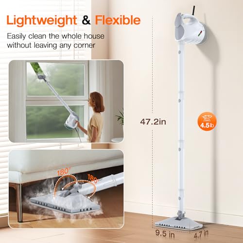 Steam Cleaner for Home, Steam Mop with Detachable Steamer, 320ml Water Tank, 10s Fast Heating, 10-in-1 Handheld Steamer for Cleaning Kitchen, Floor, Tiles, Window, BBQ Grill, Car - color: Pearl White