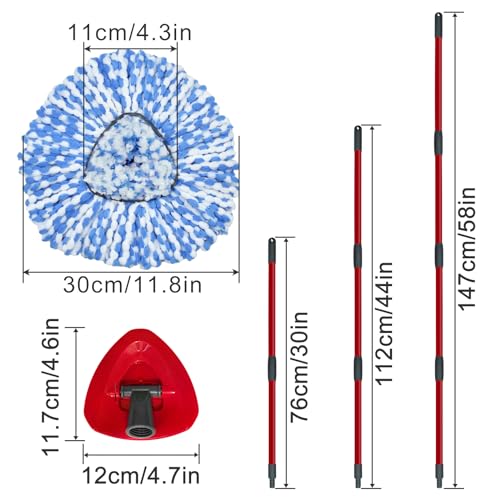 Spin Mop Replace Head, Base, Scrubber, Mop Handle for OCedar RinseClean 2-Tank System, Include 2 Microfiber Mop Refills, 1 Mop Handle, 1 Base and 1 Scrub Brush for Dry Wet Use Floor Deep Cleaning - color: 2 Blue Heads + 1 Set Mop Handle + 1 Base + 2 Brush