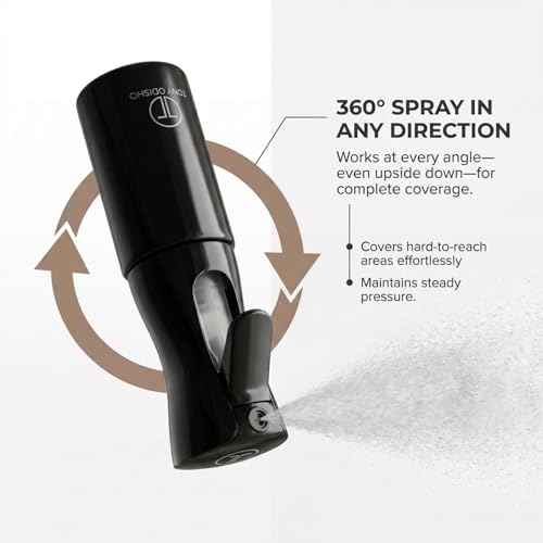 Professional Continuous Fine Mist Spray Bottle – Refillable Ultra-Fine Mister w/ 360° Spray for Hair Styling, Curls, Plants & Household Cleaning – Sleek Black Design for Salon or Home Use
