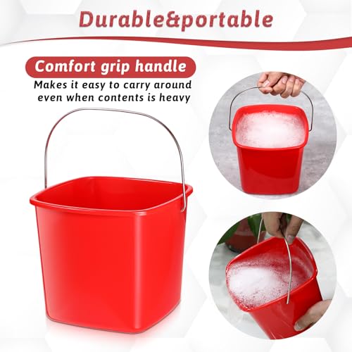 JJUNW 6 Pcs 3 Quart Cleaning Bucket, Detergent Square Bucket, Plastic Utility Cleaning Pail Stackable Cleaningpail Small Square Buckets for Restaurant Kitchen Home Offices Commercial (Red)