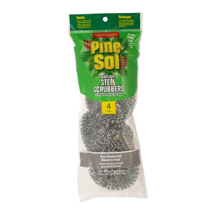 Pine-Sol Heavy-Duty Stainless Steel Scrubbers | Won’t Rust or Splinter | Scrub Sponges for Cast Iron, Oven Racks, Grills, 4 Pack - size: 4 Pack, style: Steel