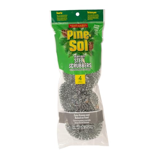 Pine-Sol Heavy-Duty Stainless Steel Scrubbers | Won’t Rust or Splinter | Scrub Sponges for Cast Iron, Oven Racks, Grills, 4 Pack - size: 4 Pack, style: Steel