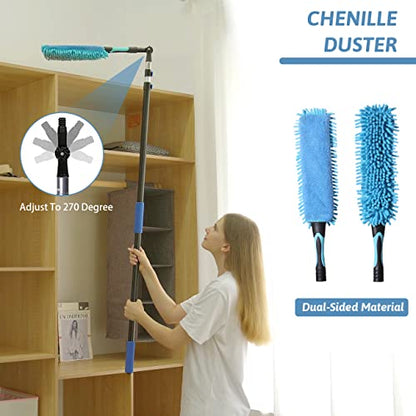 MAYKI 20 Foot High Reach Dusters for Cleaning 5 PCS, Ceiling Fan Dusters with Extension Pole, Cobweb Duster with Extension Pole for High Ceilings/Fans, 2 in 1 Window Squeegee Duster - size: 12 feet