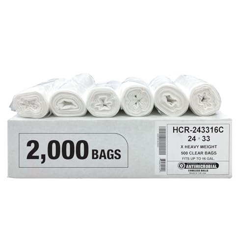 Aluf Plastics High Density Trash Bags, 12-16 Gallon, 2000 Count, 16 Micron (eq), 24" x 33", Clear, For Bathroom, Office, Industrial, Commercial, Janitorial, Municipal, & Recycling - color: Clear, style: 12-16 Gal, 16 Micron Equiv, 2000 Count