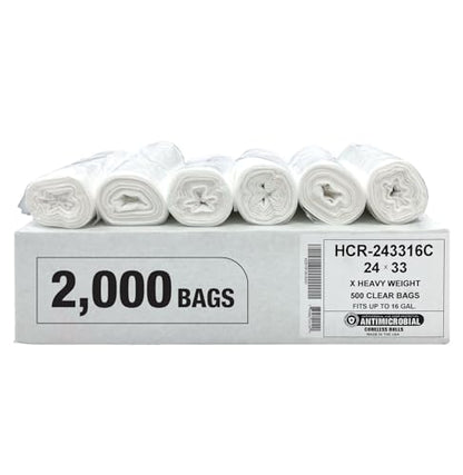 Aluf Plastics High Density Trash Bags, 12-16 Gallon, 2000 Count, 16 Micron (eq), 24" x 33", Clear, For Bathroom, Office, Industrial, Commercial, Janitorial, Municipal, & Recycling - color: Clear, style: 12-16 Gal, 16 Micron Equiv, 2000 Count