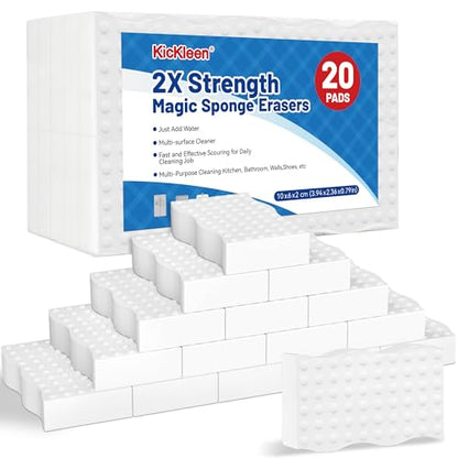 20 Pack Magic Sponges Cleaning Eraser, 2X Density Melamine Sponge,Cleaning Pad for Bathroom,Kitchen,Dish,Furniture, Floor,Wall,Shoe,Cleaner, Non-Scratch Scrub Foam (20)