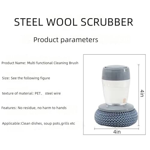 Soap Dispensing Dish Brush Cleaning Steel Wool Scrubber for Dishes Pans Kitchen Sink Bathtub Tile and Household