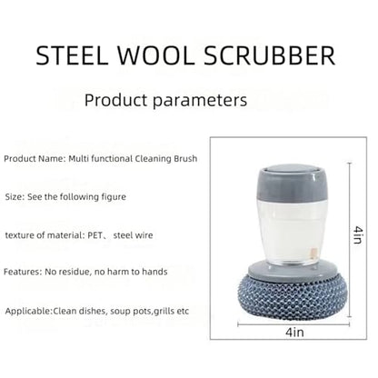 Soap Dispensing Dish Brush Cleaning Steel Wool Scrubber for Dishes Pans Kitchen Sink Bathtub Tile and Household
