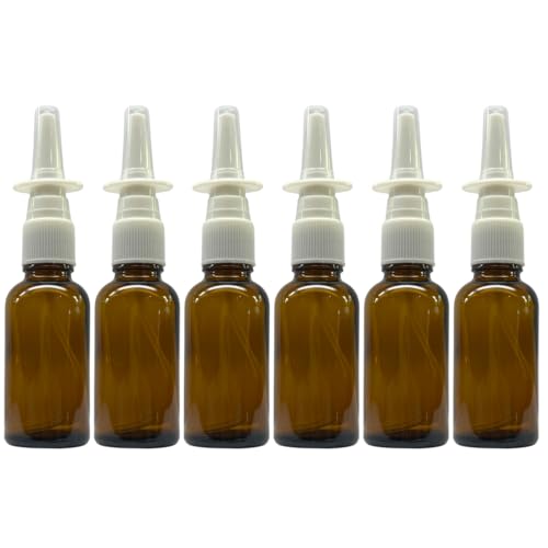 Amber Glass 1 oz Nasal Sprayer! EMPTY, Refillable, Travel Sized, Quality Glass for Saline Applications! (6 Pack) - size: 6 Count (Pack of 1)