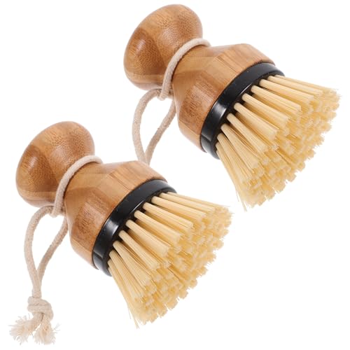 Totority 2pcs Palm Scrub Brush Dish Scrubber Handle Kitchen Cleaning Brush for Pots Pans Sink Black Multifunctional Set