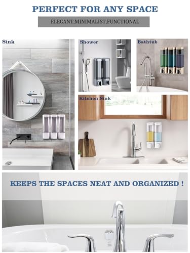 RANKADO Luxury Shower Soap Dispenser Bathroom with Tray,Drill Free Shampoo and Conditioner Dispenser with Mounting Tapes,Shower Soap Dispenser with Labels,Shampoo Dispenser for Shower Wall - color: 300ml X 3 （transparent）