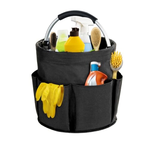 17L Cleaning Caddy with Handle, Cleaning Supplies Organizer, Foldable Storage Basket, Cleaning Supply Caddy, Portable Multi Cleaning Bucket Bag for Home, Garden (Black) - color: Black