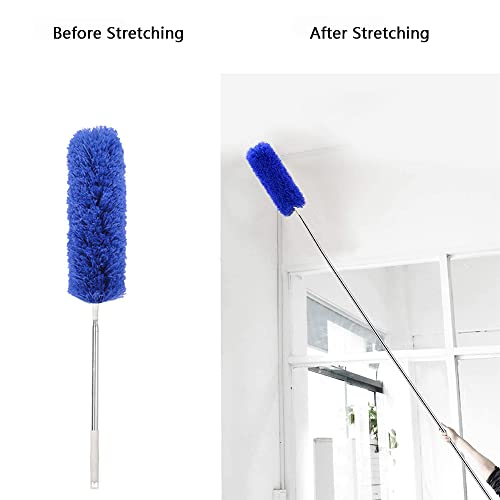 Microfiber Telescoping Duster, 51.18"Extendable, Scratch-Resistant Cover, Stainless Steel Pole, Detachable Bendable Head, Washable, for High Ceilings for Cleaning Cobweb, High Ceiling Fan, Blue
