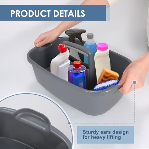 Large Cleaning Supplies Caddy Organizer, Portable Shower Caddy Plastic Basket with Handle, Stackable Tool Storage for Bathroom, Garden, Kitchen, Home Organization, Grey