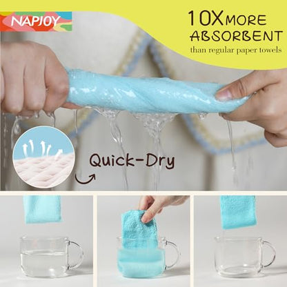 Napjoy Microfiber Cleaning Cloth Roll, 75PK Easy Tear Away Reusable Paper Towels, 12" x 12", Lint-Free and Scratch-Free with Patented Fiber Technology Microfiber Towel Roll, Blue - color: Blue