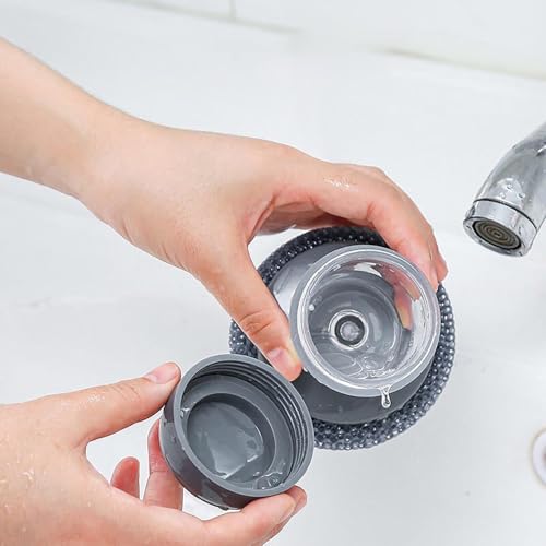 Soap Dispensing Dish Brush, 2 in 1 Kitchen Scrub Brush with Built in Soap Dispenser, Replaceable Dish Scrubber Bristles with Ergonomic Handle for Cleaning Dishes Pots Sinks (1)