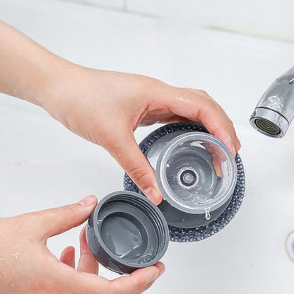 Soap Dispensing Dish Brush, 2 in 1 Kitchen Scrub Brush with Built in Soap Dispenser, Replaceable Dish Scrubber Bristles with Ergonomic Handle for Cleaning Dishes Pots Sinks (1)