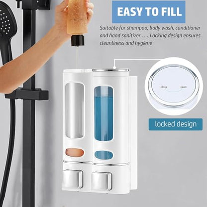 White Wall Mounted Hand Soap Dispenser, 13.5oz/400ml Shower Pump, Clear Refillable Liquid Lotion Soap Dispenser, Gel Container Shower Pump Dispenser and Organizer for Bathroom Kitchen, 2 Chamber - color: White