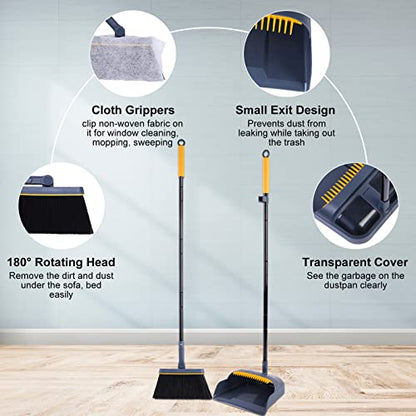 JEHONN Carpet Floor Sweeper Manual with Horsehair, Broom and Dustpan Set for Home