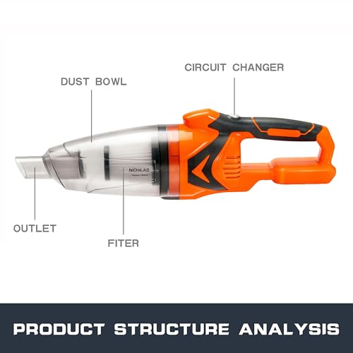 Nichilas Cordless Vacuum Cleaner Handheld Stick Vacuum Cleaner 10kPa Powerful Suction 4 Different Heads for Home Pets Floor Car, Compatible with DEWALT 20V MAX Batteries (NO Battery)