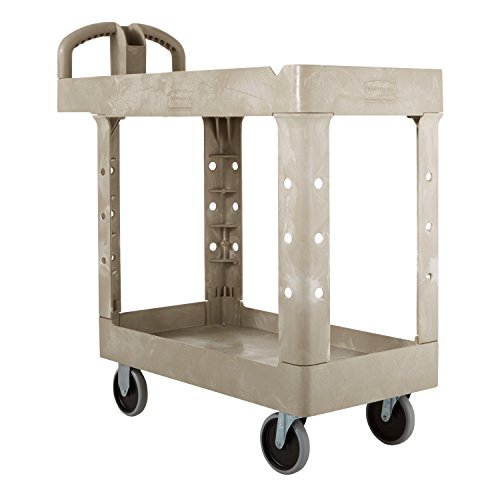 BRUTE Heavy Duty 2-Shelf Utility/Service Cart, Small, Lipped Shelves, Ergonomic Handle, 500 lbs. Capacity, Beige, for Warehouse/Garage/Cleaning/Maintenance - color: Gray, size: Small, style: 2-Shelf