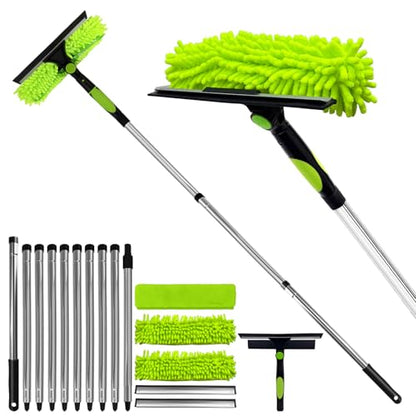 Professional 152" Window Squeegee Cleaner Tool with Extension Pole, 2-in-1 Squeegee for Window Cleaning Kit with Scrubber and Rotating Head, Window Cleaner for Car, Sliding Door, Shower Glass Door