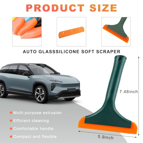 KVAEY Small Silicone Window Squeegee, 5.9 Inch Car Windshield Water Blade Squeegee with Non-Slip Handle, All-Purpose Cleaning Squeegee for Car Windshield, Window, Mirror (Black Green) - color: Black Green
