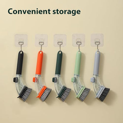 DAPOWER Soap Dispensing Dish Brush with Handle, Kitchen Scrub Brush for Dishes Pots Pans Sink Cleaning (Dark Green) - color: Dark Green