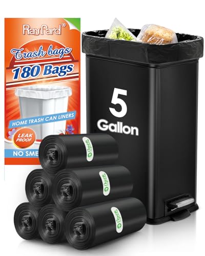 5 Gallon 180 Counts Small Strong Trash Bags Garbage Bags by RayPard, fit 18-20 Liter, 4.5-5,5.3 Gal trash Bin Liners for Home Office Kitchen Bathroom Bedroom, Black - style: 180-5 Gallon-Black