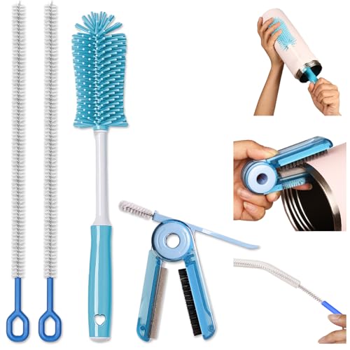 4 Pack Water Bottle Cleaner Brush Set - Silicone Bottle Brush 12.6" Heavy Duty Straw Cleaner Brush, 4 in 1 Multipurpose Cup Cleaner Kit - size: Large