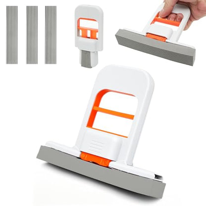Self Squeezing Mini Mop, Orange Small Sponge Mop, Wet and Dry Use Cleaning System, Foldable Desktop Mop, One-Hand Squeeze Handle and Replaceable Head - color: Orange