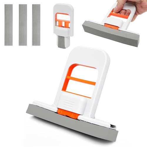 Self Squeezing Mini Mop, Orange Small Sponge Mop, Wet and Dry Use Cleaning System, Foldable Desktop Mop, One-Hand Squeeze Handle and Replaceable Head - color: Orange