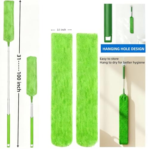 Retractable Gap Dust Cleaner Under Appliance Cleaning Tool, GMLRKY Flat Duster for Under Refrigerator Fridge Stove Couch Bed, Skinny Thin Duster for Tight Spaces (Green) - color: Green