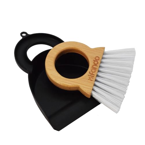 Mini Broom and Dustpan for Housekeeping-Bamboo Handle Small Broom and Dustpan Set Combination Mini Desktop Sweep, Keyboard Cleaning Brush with Shovel Brush,Round Bamboo Handle