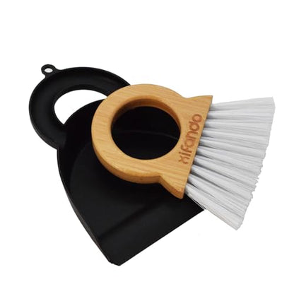 Mini Broom and Dustpan for Housekeeping-Bamboo Handle Small Broom and Dustpan Set Combination Mini Desktop Sweep, Keyboard Cleaning Brush with Shovel Brush,Round Bamboo Handle