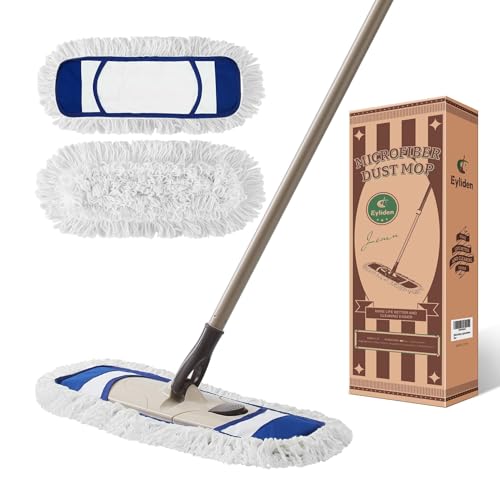 Eyliden Dust Mop, 2 Microfiber Pads, Home Commercial Cleaning, Quick Swap | 52.6" Adjustable Handle, 360° Swivel, Washable, Wet Dry Mops for Kitchen Hardwood Vinyl Tile Floor Cleaning, Push Dust Broom - color: Blue